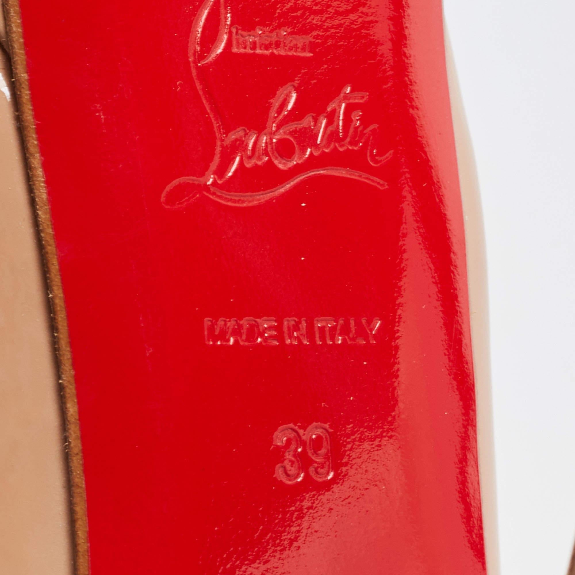 Christian Louboutin Beige Patent Leather Lady Peep Slingback Pumps Size 39 1