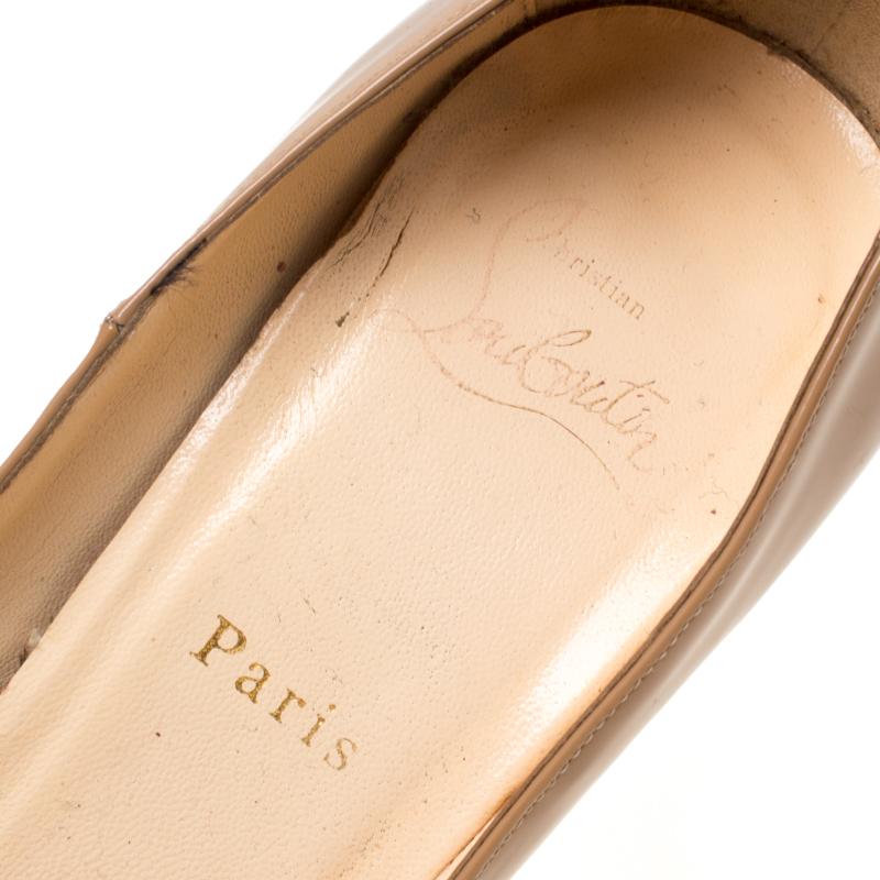Christian Louboutin Beige Patent Leather Lady Peep Toe Platform Pumps 38.5 3