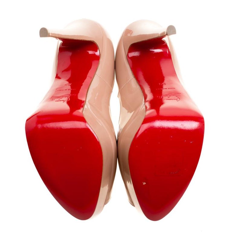 Christian Louboutin Beige Patent Leather Lady Peep Toe Platform Pumps ...