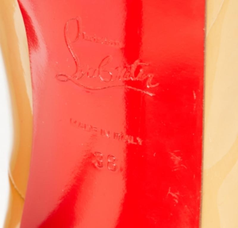 Christian Louboutin Beige Patent Leather Lady Peep-Toe Platform Pumps Size 38 For Sale 4