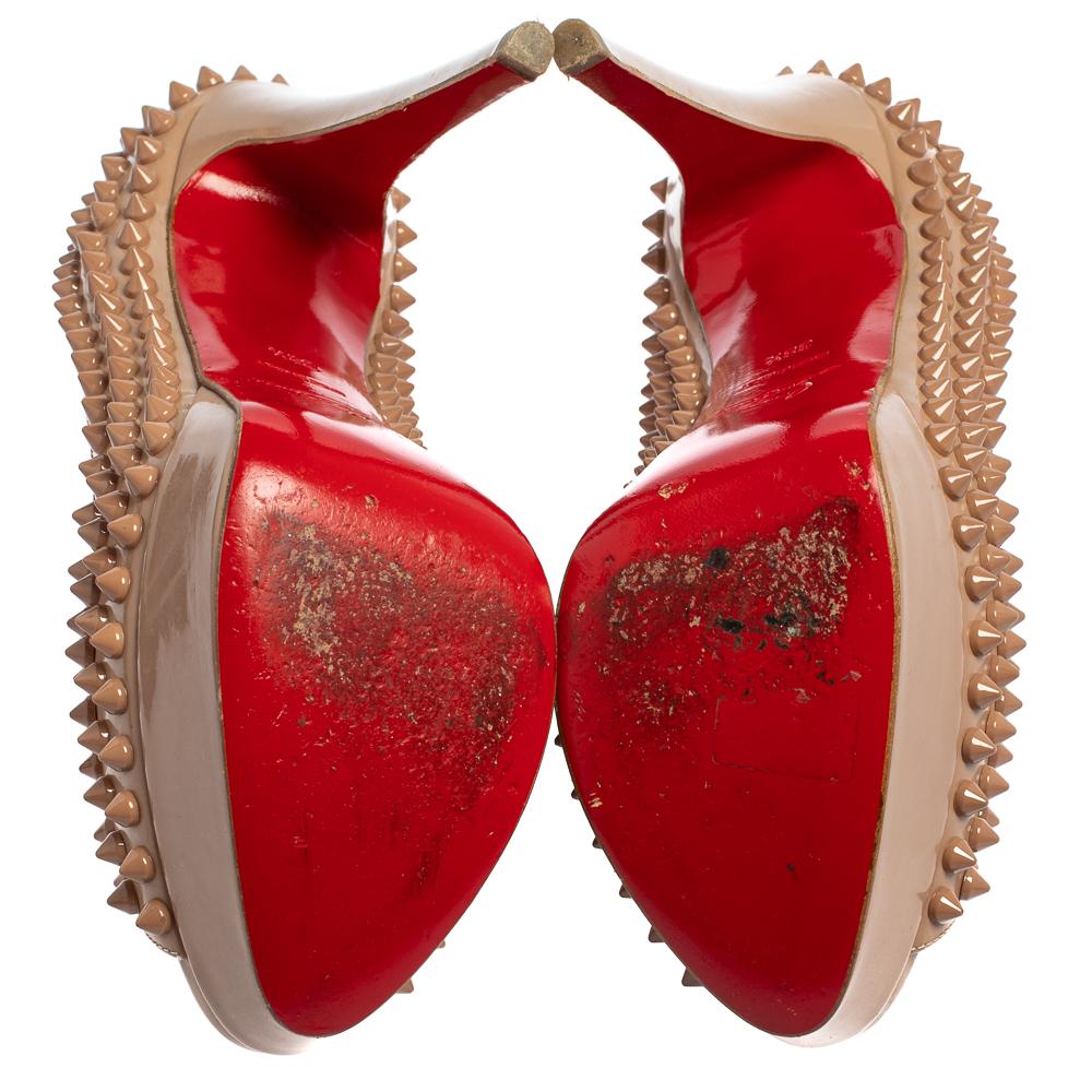 Christian Louboutin Beige Patent Leather Lady Peep Toe Platform Pumps Size 38.5 1