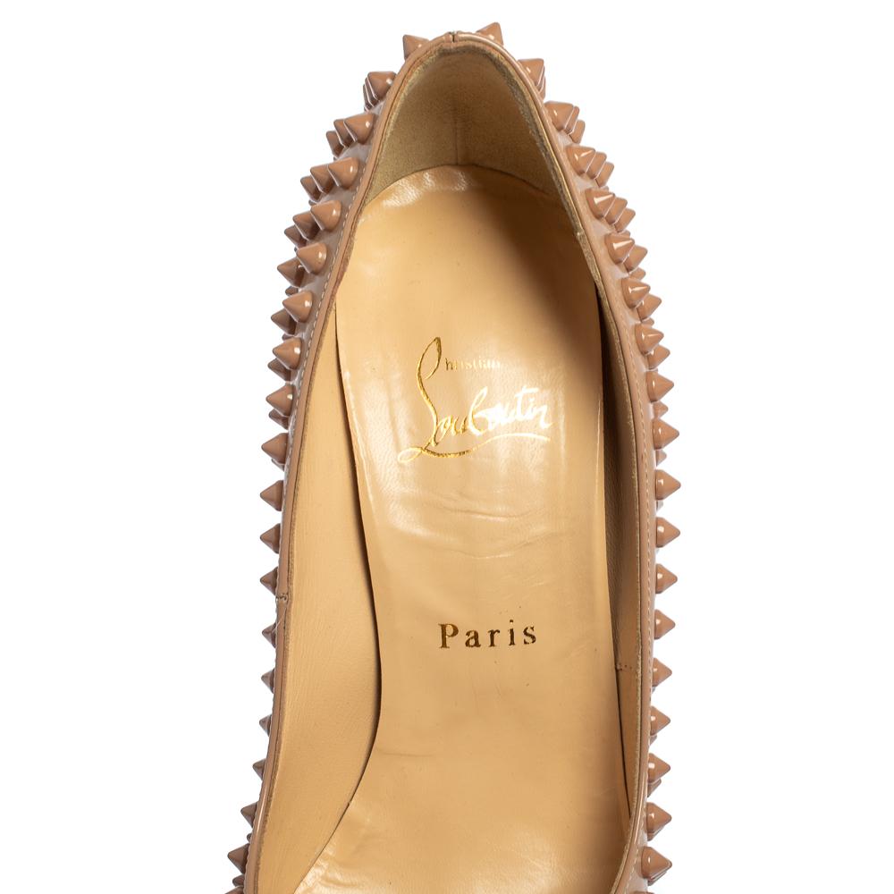 Christian Louboutin Beige Patent Leather Lady Peep Toe Platform Pumps Size 38.5 2