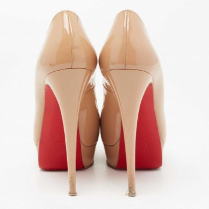 Christian Louboutin Beige Patent Leather Lady Peep Toe Platform Pumps Size 39.5 For Sale 1