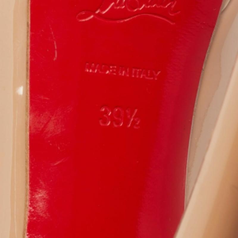 Christian Louboutin Beige Patent Leather Lady Peep Toe Platform Pumps Size 39.5 For Sale 4