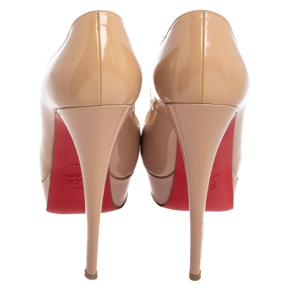 Christian Louboutin Beige Patent Leather Lady Peep Toe Pumps Size 39 For Sale 2
