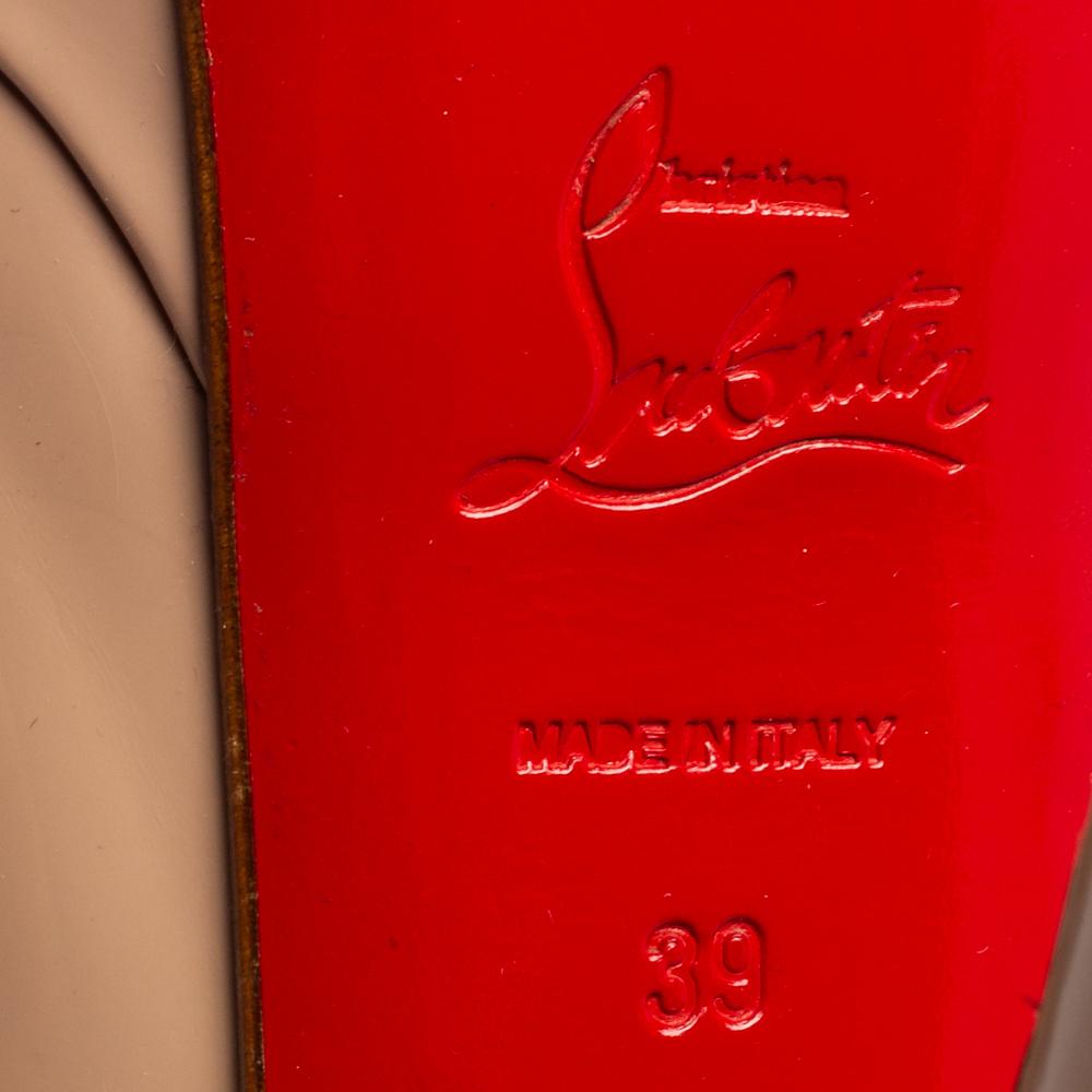 Christian Louboutin Beige Patent Leather Lady Peep Toe Pumps Size 39 3
