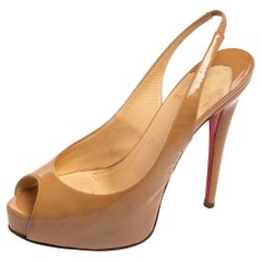 Christian Louboutin Beige Patent Leather Lady Peep Toe Sandals Size 37.5