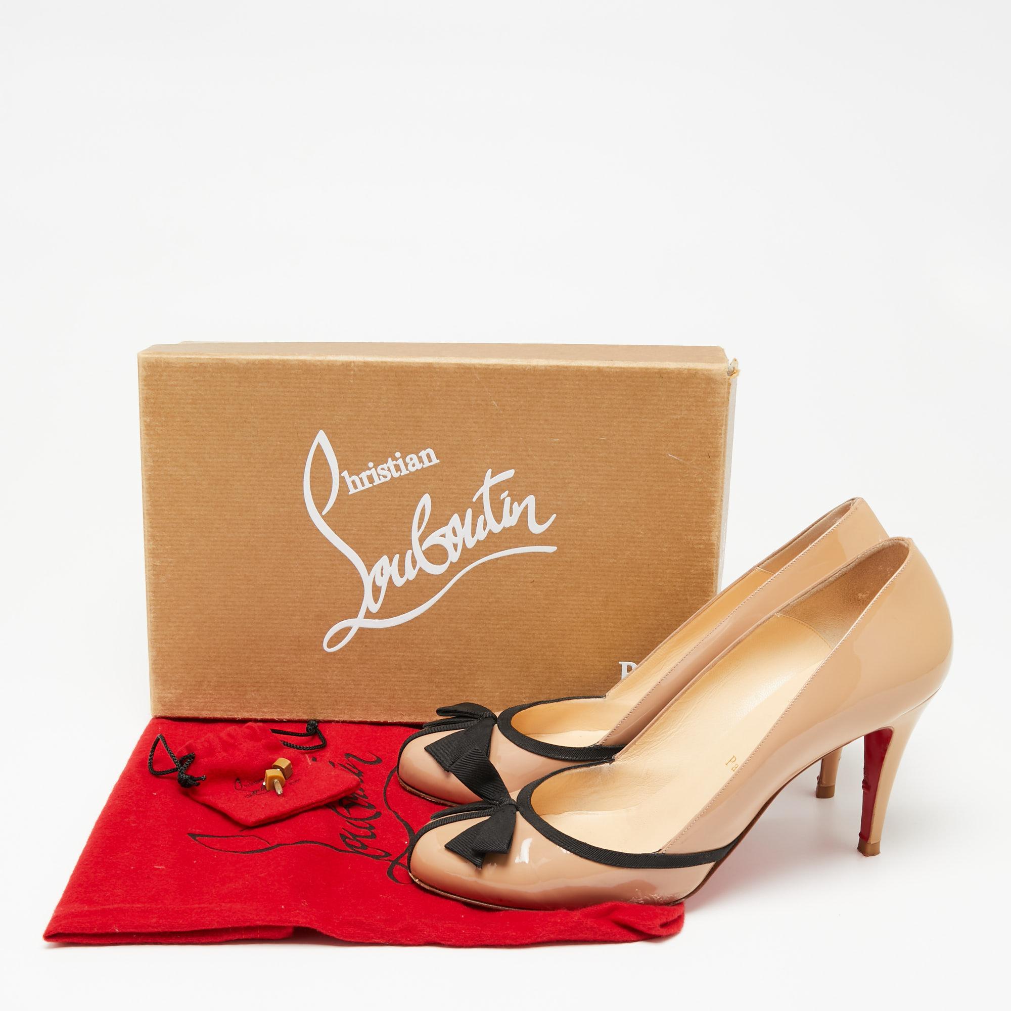 Christian Louboutin Beige Patent Leather Lavalliere Pumps Size 39.5 For Sale 2