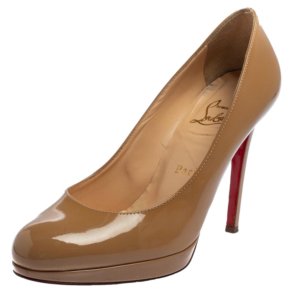 Christian Louboutin Beige Patent Leather Neofilo Pumps Size 36.5 For Sale