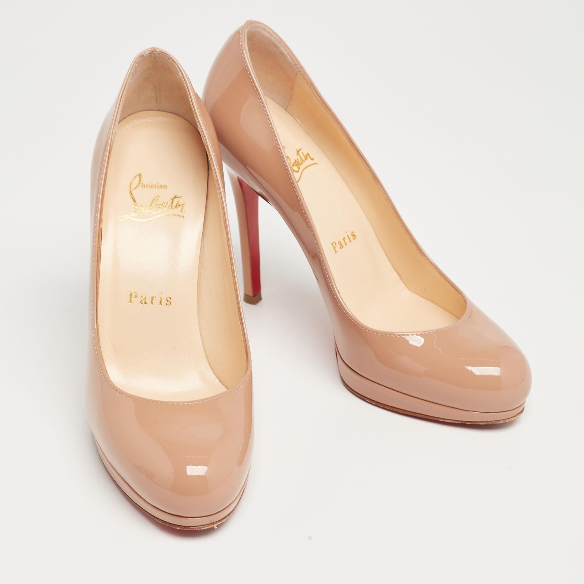 Women's Christian Louboutin Beige Patent Leather New Simple Pumps Size 35