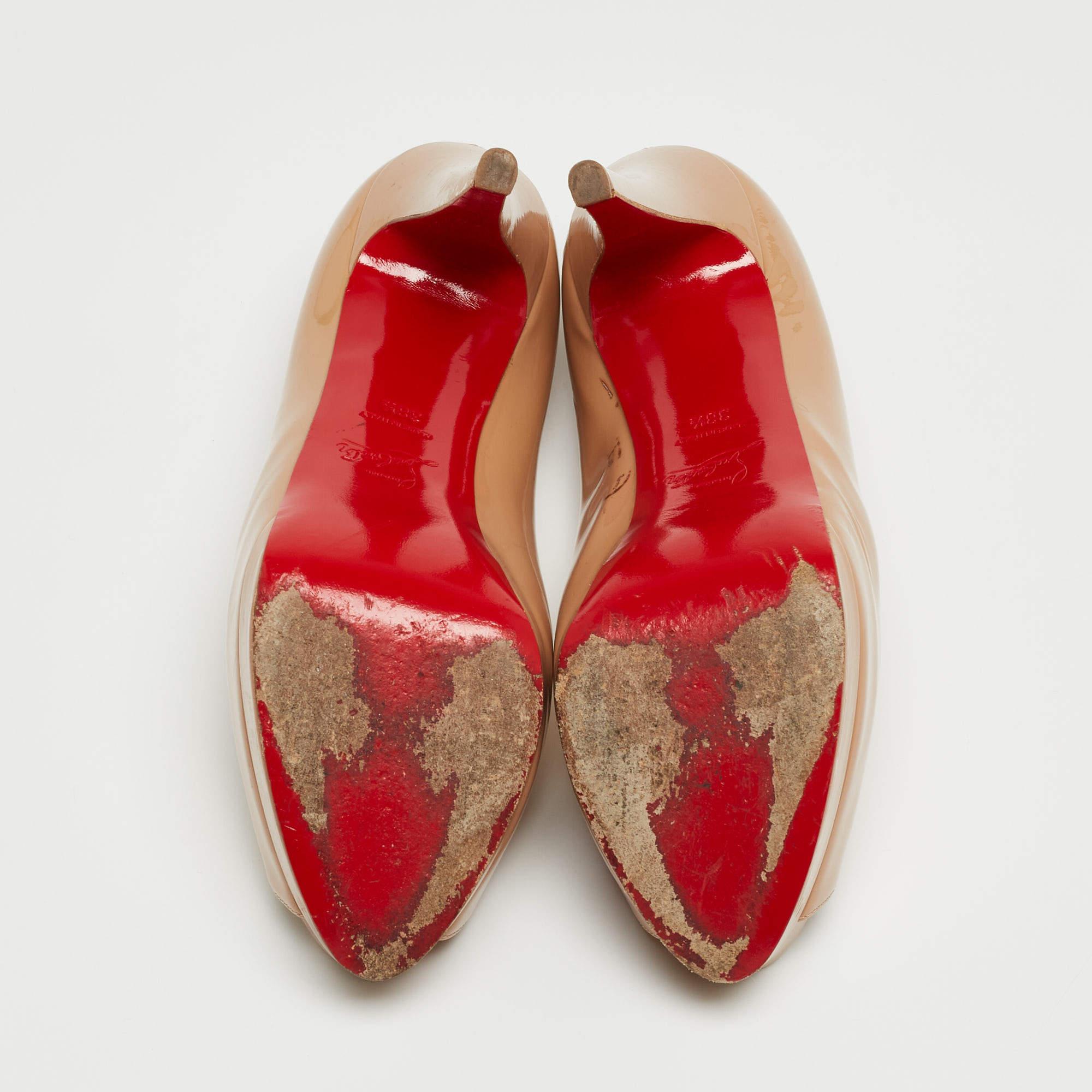 Christian Louboutin Beige Patent Leather Palais Royal Peep Toe Platform For Sale 2