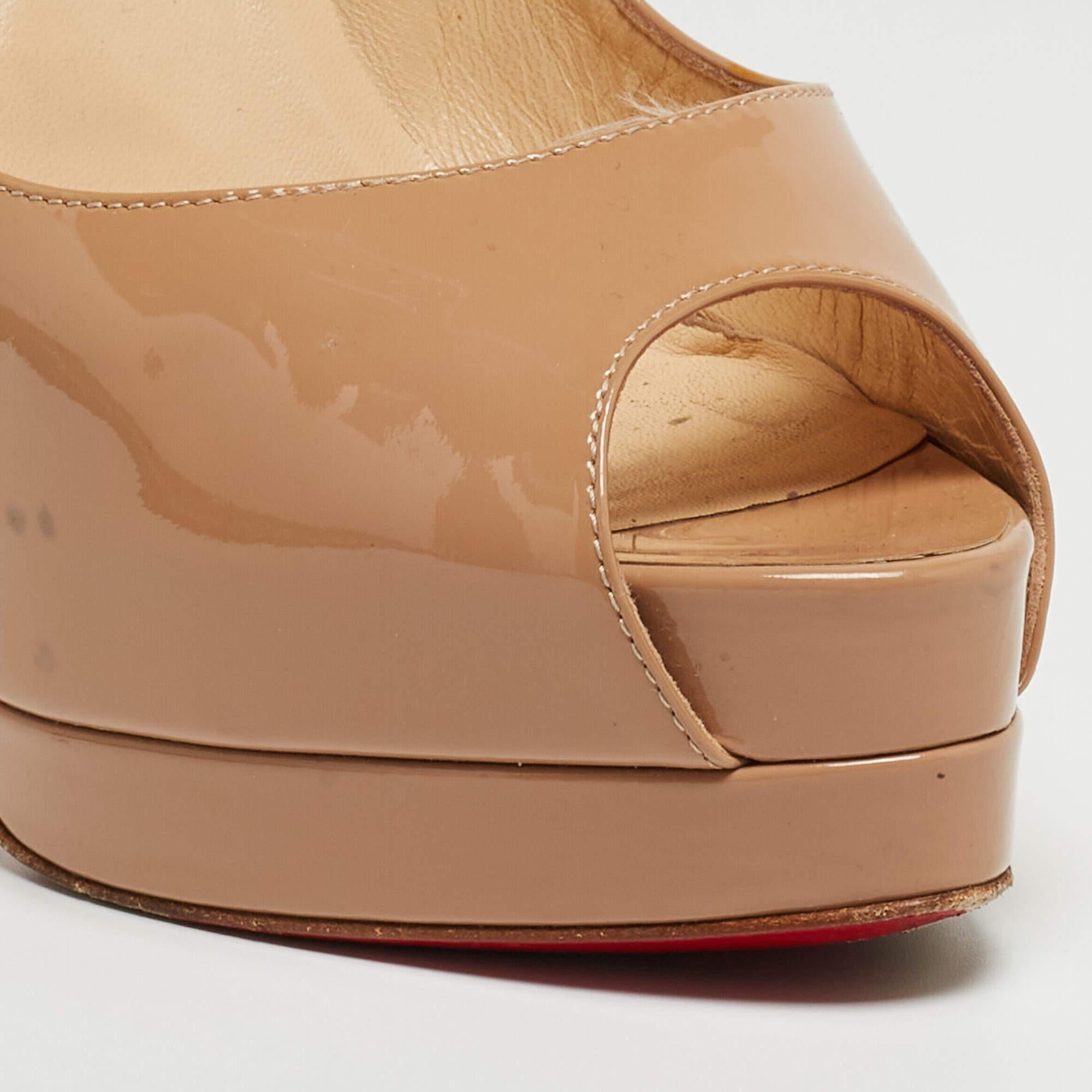 Christian Louboutin Beige Patent Leather Palais Royal Peep Toe Platform For Sale 3