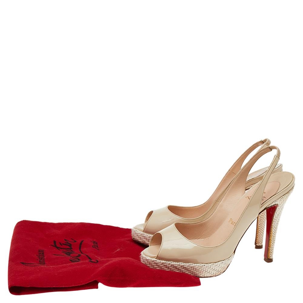 Christian Louboutin Beige Patent Leather Peep Toe Slingback Sandals Size 38 3