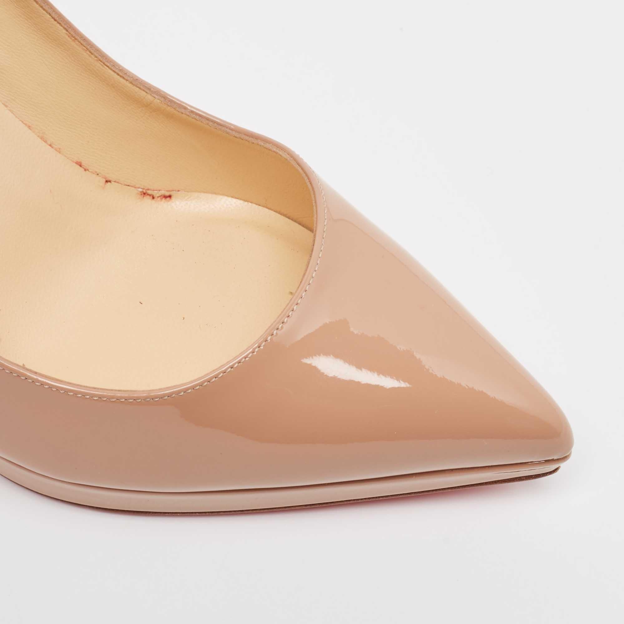 Christian Louboutin Beige Patent Leather Pigalle Plato Pumps Size 37 For Sale 3