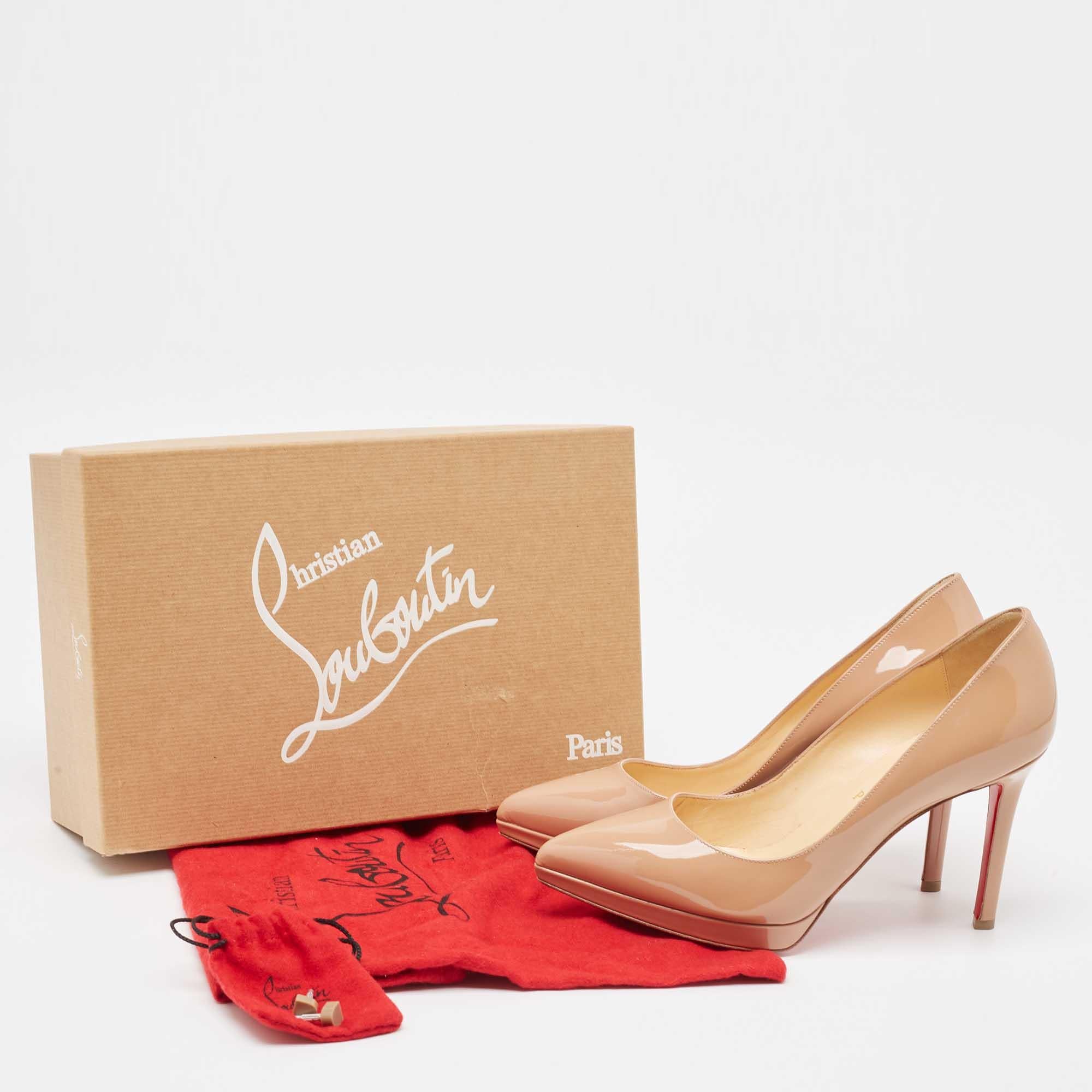 Christian Louboutin Beige Patent Leather Pigalle Plato Pumps Size 37 For Sale 4