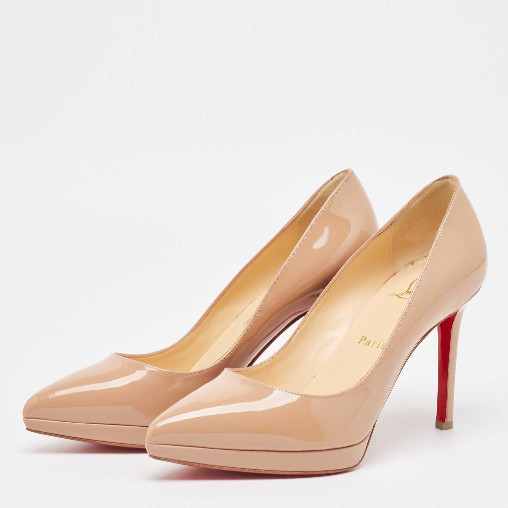 Christian Louboutin Beige Patent Leather Pigalle Plato Pumps Size 37 For Sale 5