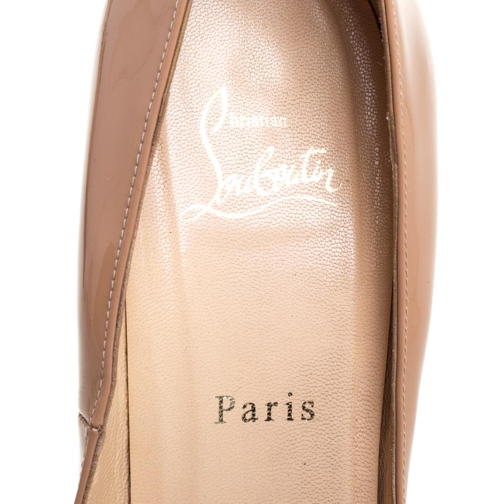 Women's Christian Louboutin Beige Patent Leather Pigalle Plato Pumps Size 39.5