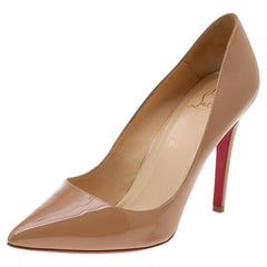 Christian Louboutin Beige Patent Leather Pigalle Pointed Toe Pumps Size 39.5