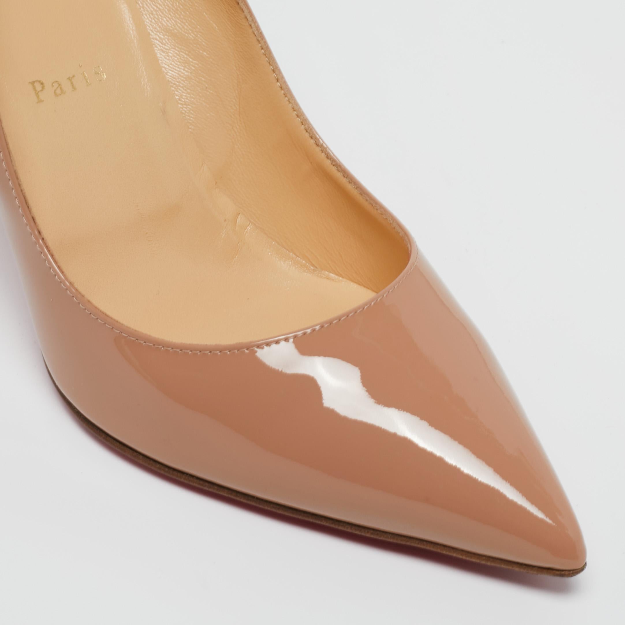 Christian Louboutin Beige Patent Leather Pigalle Pointed Toe Pumps Size 41 In Good Condition In Dubai, Al Qouz 2