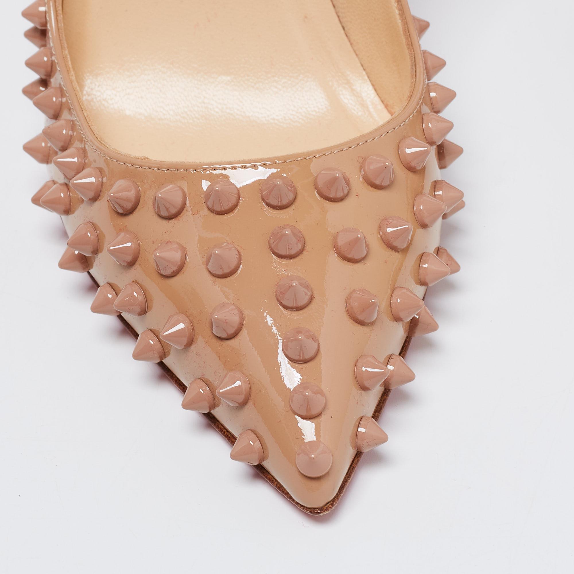 Christian Louboutin Beige Patent Leather Pigalle Spikes Pumps Size 38 1