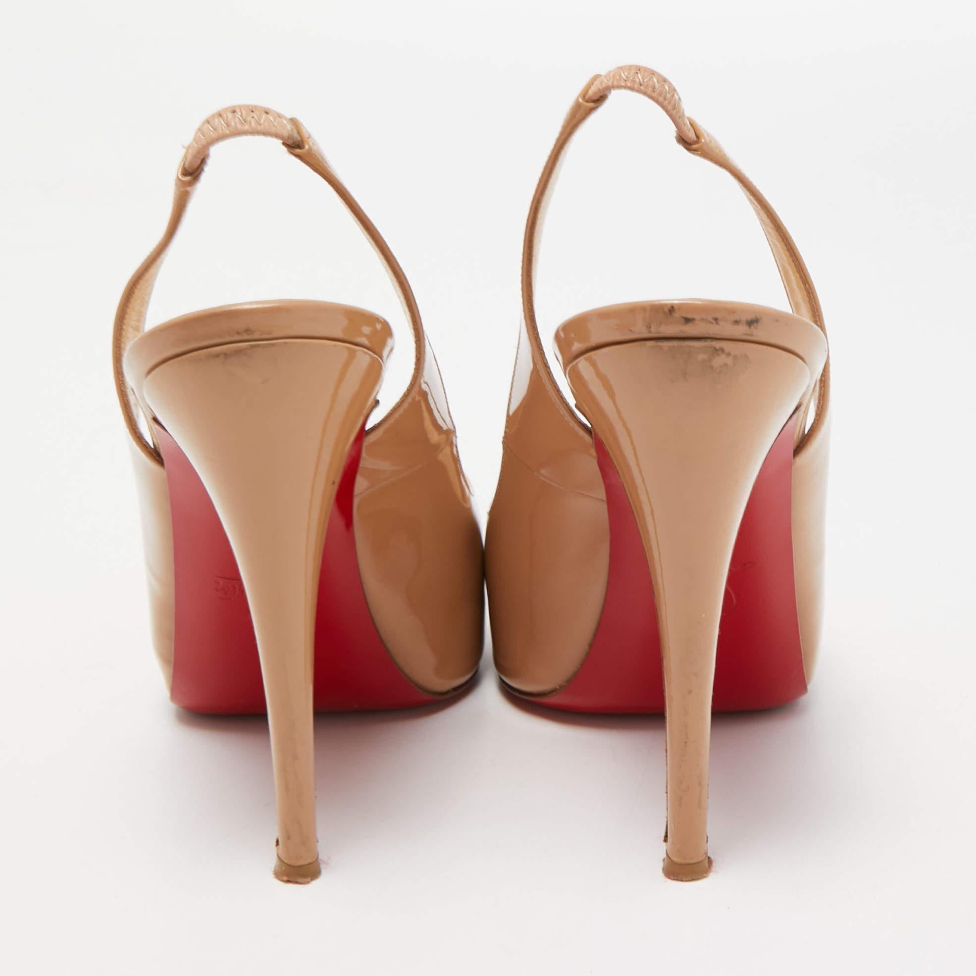 Christian Louboutin Beige Patent Leather Private Number Sandals Size 39 For Sale 4