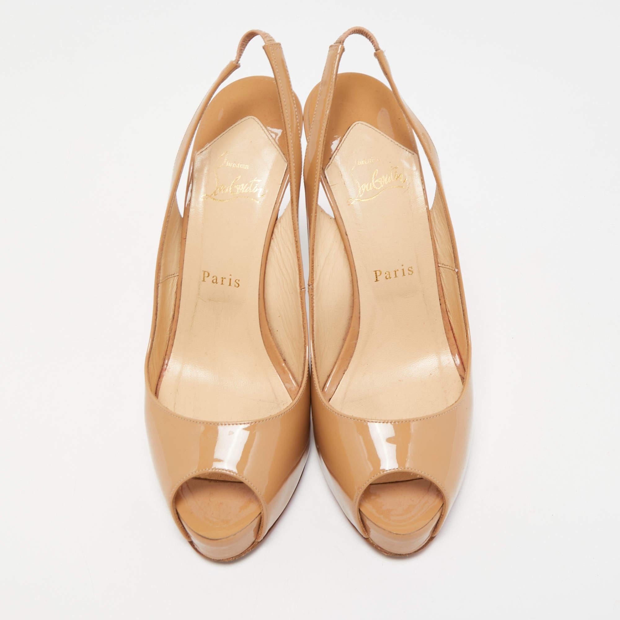 Christian Louboutin Beige Patent Leather Private Number Sandals Size 39 For Sale 5