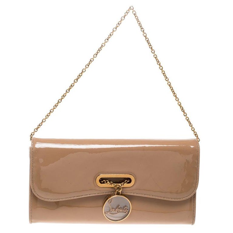 Christian Louboutin Beige Patent Leather Riviera Clutch ...
