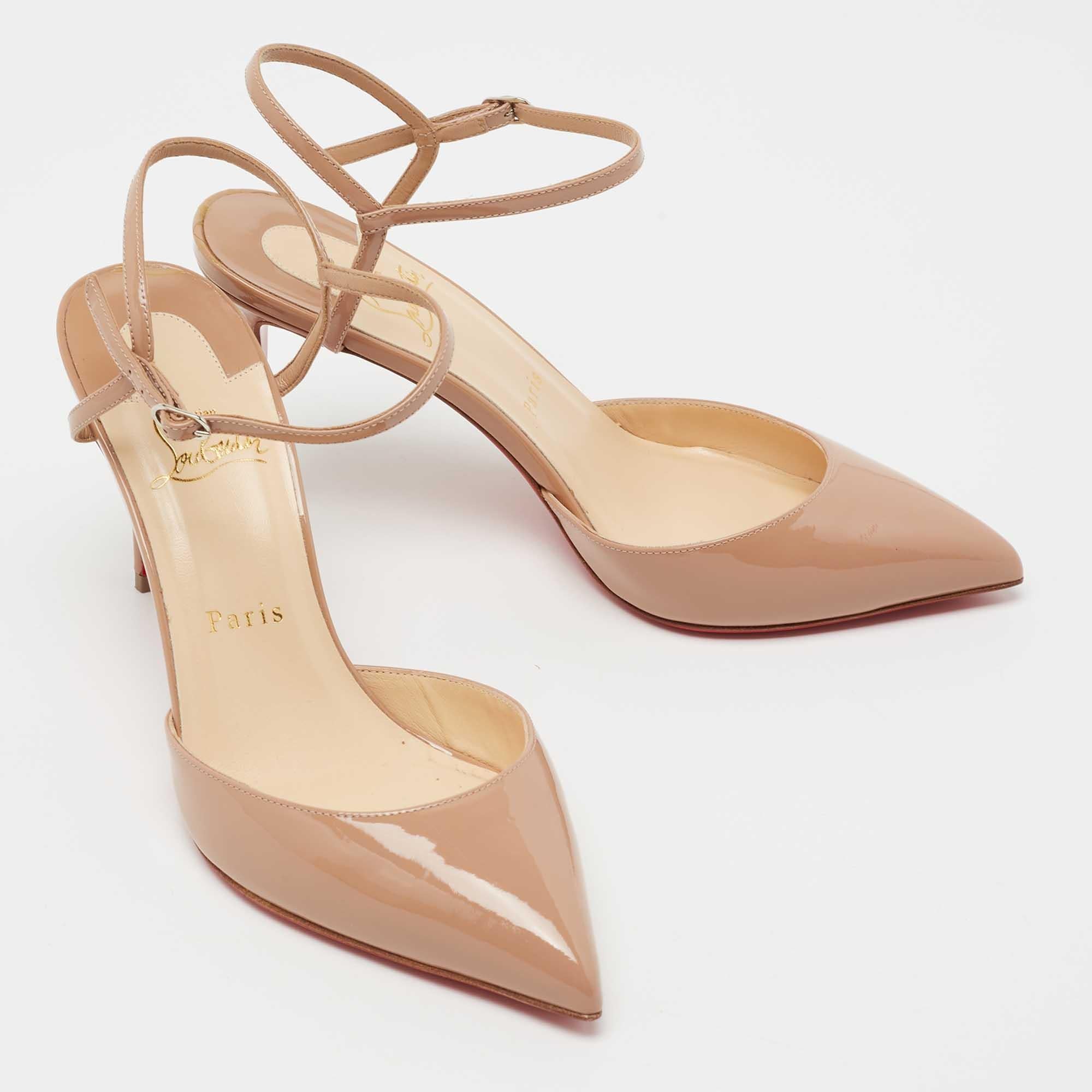 Christian Louboutin Beige Patent Leather Rivierina Ankle-Strap Pumps Size 38.5 1