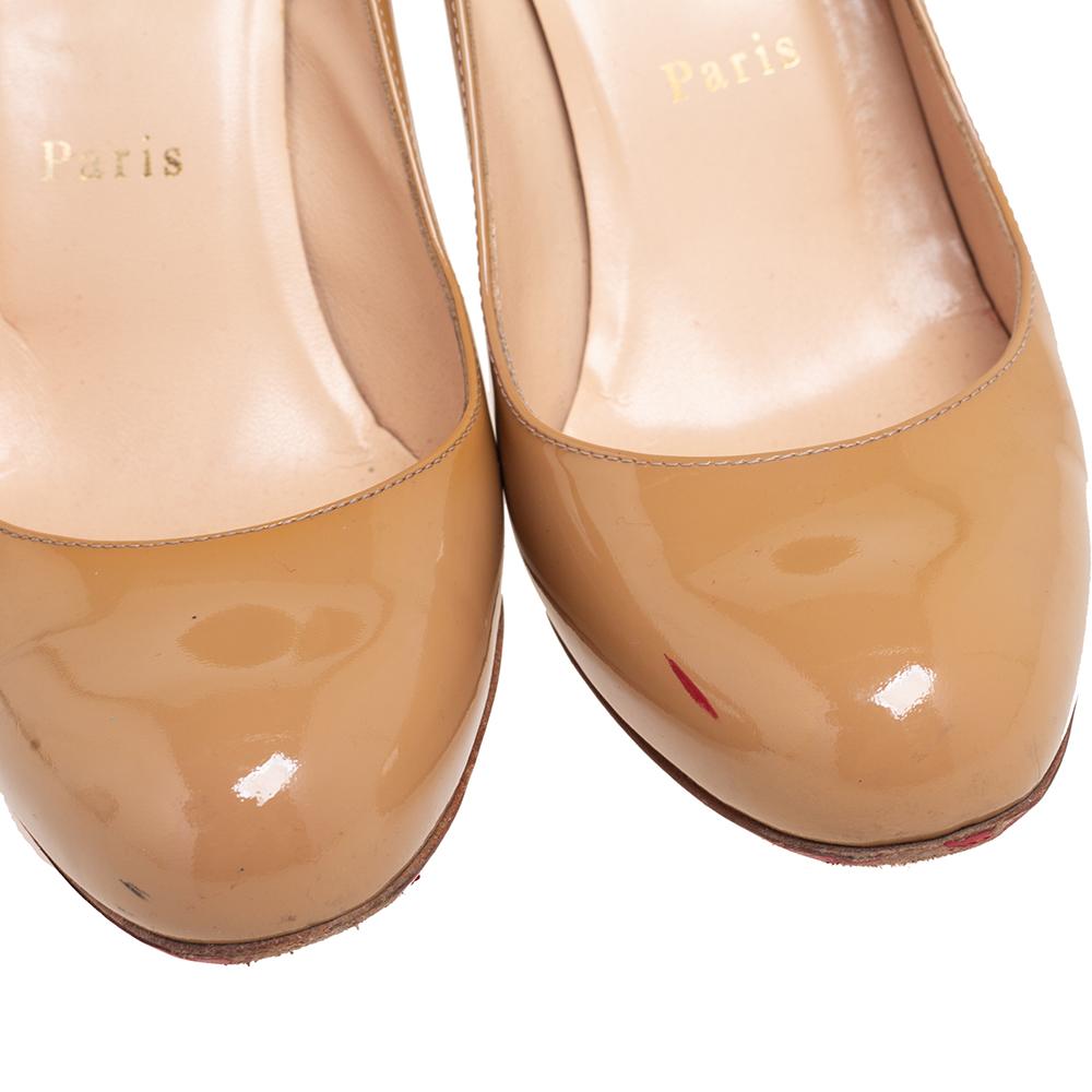 Christian Louboutin Beige Patent Leather Ron Ron Pumps Size 37.5 For Sale 1