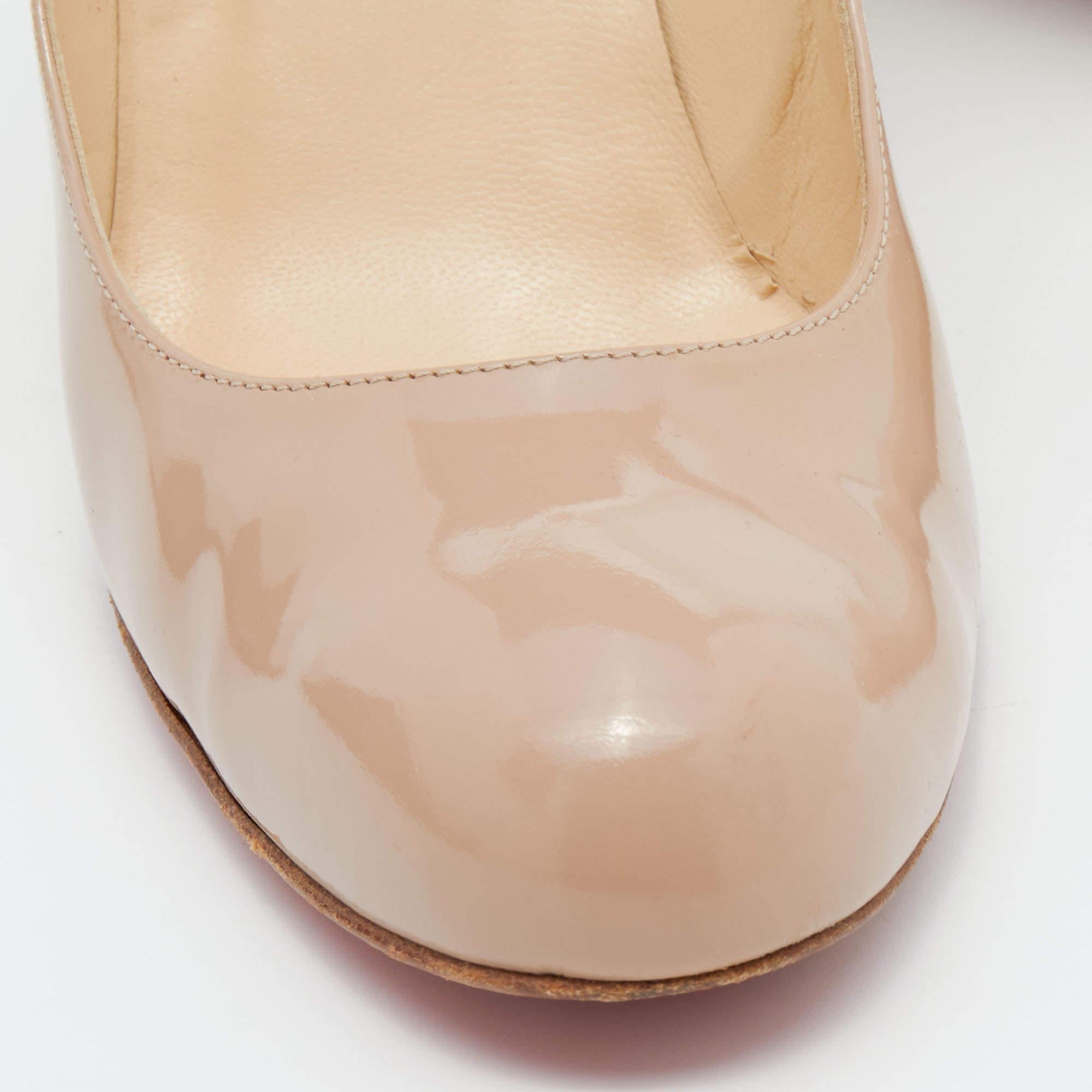 Christian Louboutin Beige Patent Leather RonRon Zeppa Wedge Pumps Size 38.5 For Sale 1