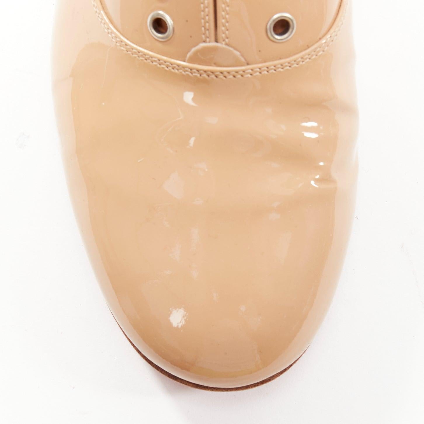 CHRISTIAN LOUBOUTIN beige patent leather round toe derby flat shoes EU35.5 For Sale 2