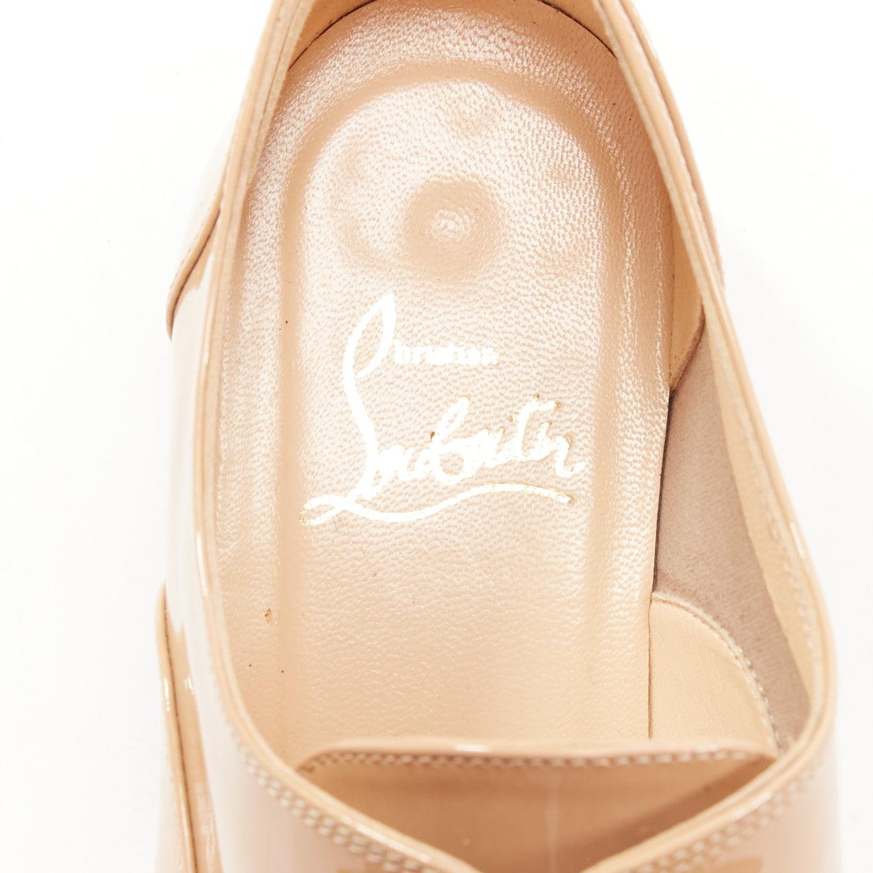 CHRISTIAN LOUBOUTIN beige patent leather round toe derby flat shoes EU35.5 For Sale 3
