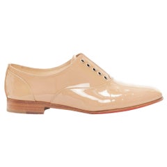 CHRISTIAN LOUBOUTIN beige patent leather round toe derby flat shoes EU35.5