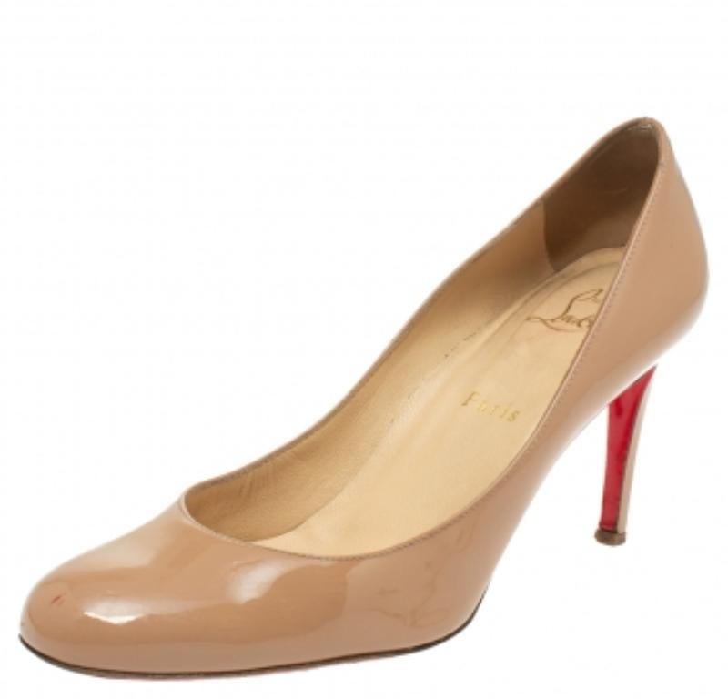 Christian Louboutin Beige Patent Leather Simple Pumps Size 37.5 For Sale 1