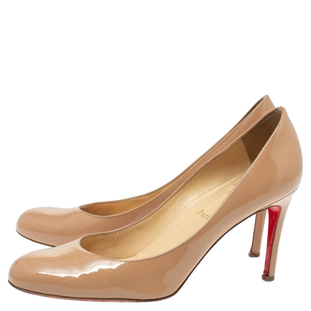 Christian Louboutin Beige Patent Leather Simple Pumps Size 37.5 For Sale 1