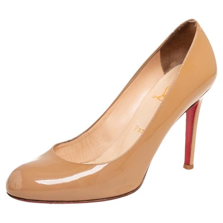 Christian Louboutin Beige Patent Leather Simple Pumps Size 37.5 For Sale