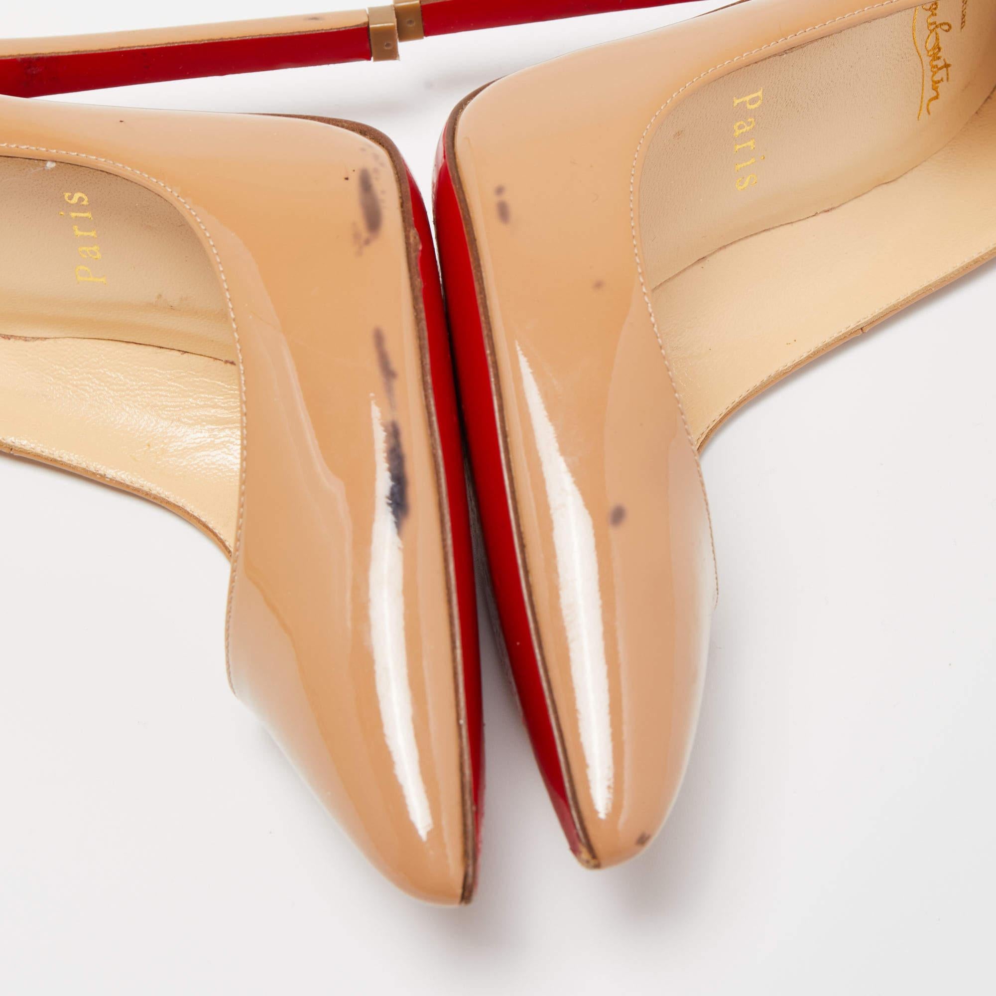 Christian Louboutin Beige Patent Leather So Kate Pointed Toe Pumps Size 37.5 For Sale 1