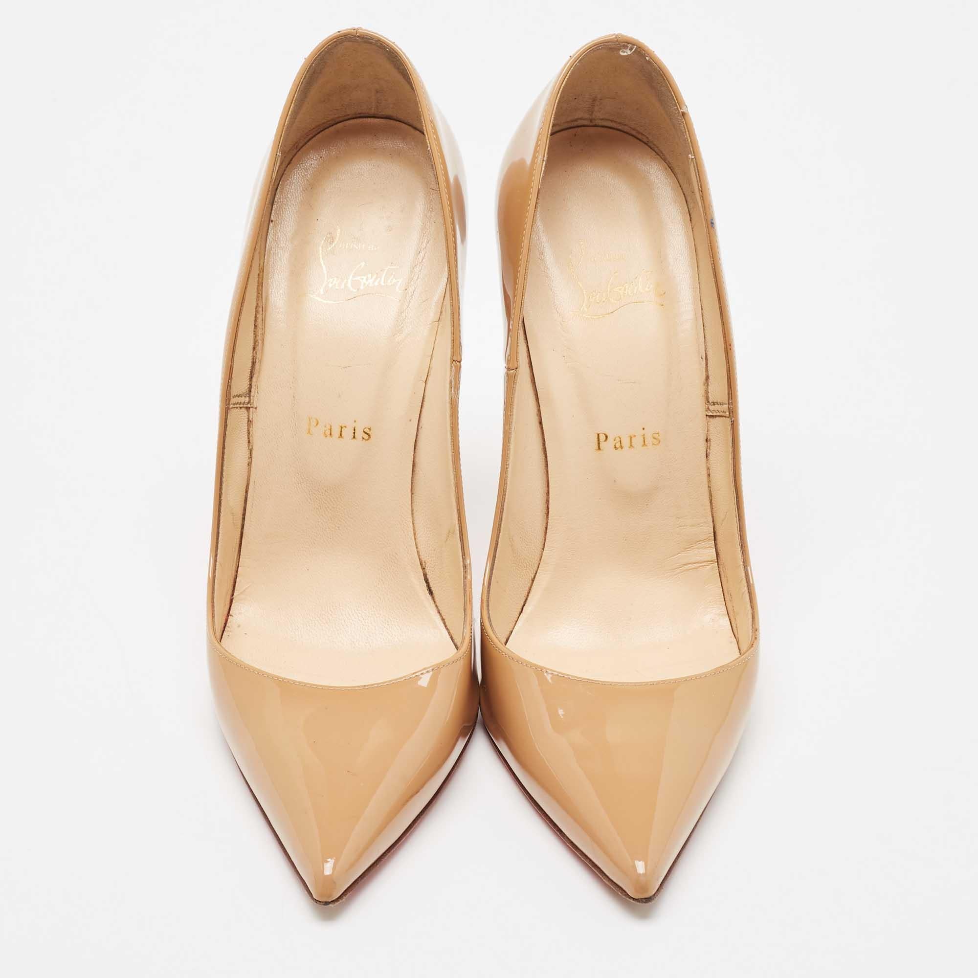 Women's Christian Louboutin Beige Patent Leather So Kate Pumps Size 40