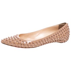 Christian Louboutin Beige Patent Leather Spike Pointed Toe Ballet Flats Size 38