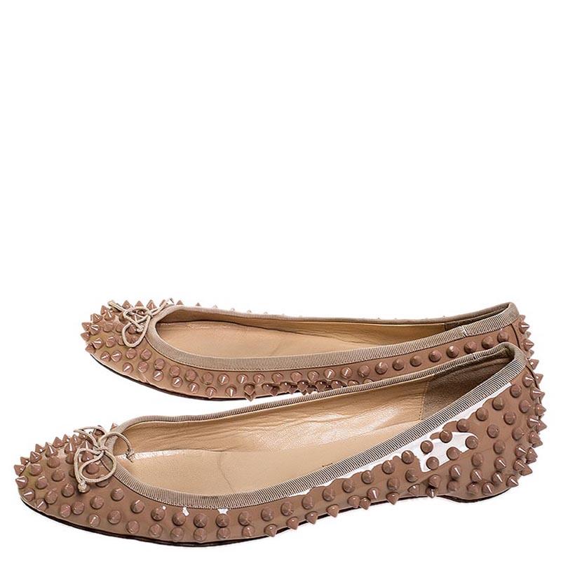 Christian Louboutin Beige Patent Leather Spike Pointed Toe Ballet Flats Size 39 1