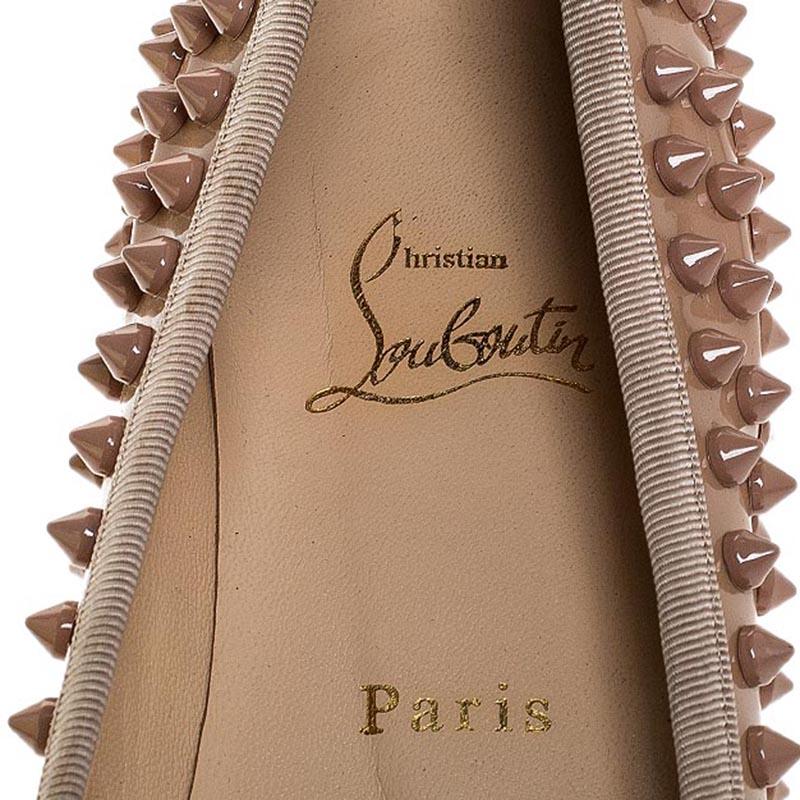 Christian Louboutin Beige Patent Leather Spike Pointed Toe Ballet Flats Size 39 2