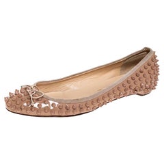 Christian Louboutin Beige Patent Leather Spike Pointed Toe Ballet Flats Size 39