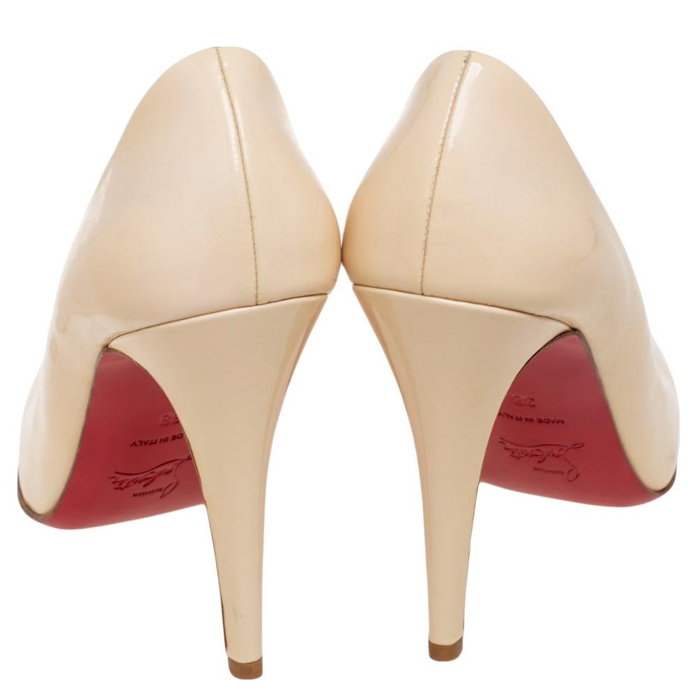Women's Christian Louboutin Beige Patent Leather Square Toe Pumps Size 38