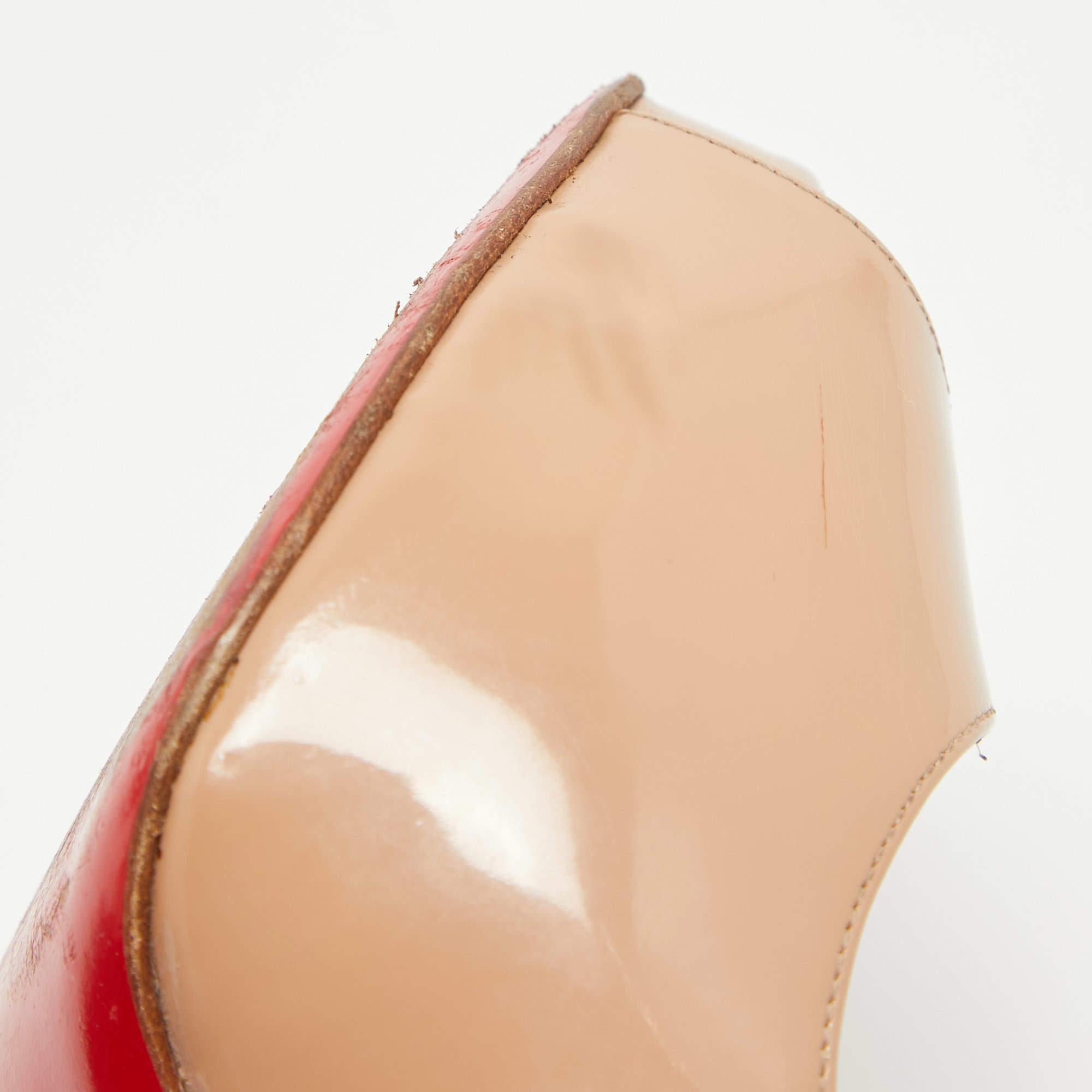 Women's Christian Louboutin Beige Patent Leather Very Prive Pumps Size 37.5