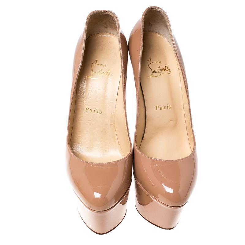Christian Louboutin Beige Patent Leather Victoria Platform Pumps Size