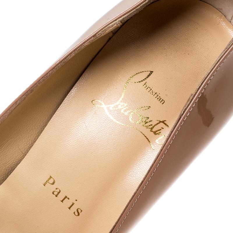 Christian Louboutin Beige Patent Leather Victoria Platform Pumps Size