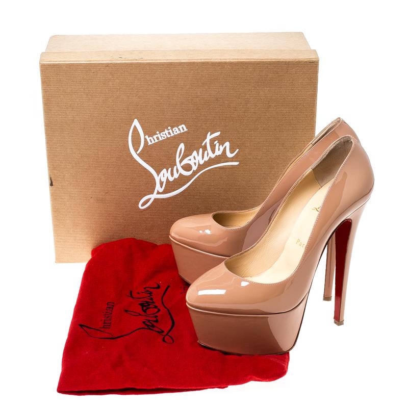 Christian Louboutin Beige Patent Leather Victoria Platform Pumps Size
