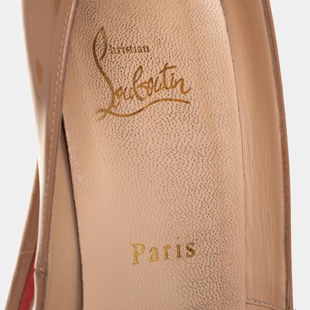 Christian Louboutin Beige Patent Palais Royal Peep Toe Platform Pumps Size 40.5 For Sale 3