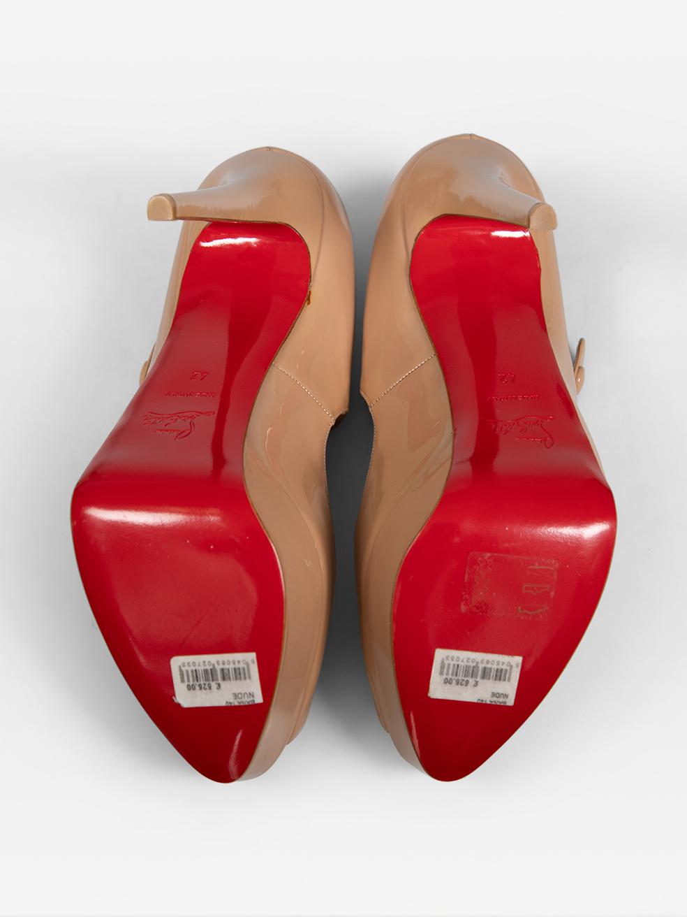 Women's Christian Louboutin Beige Patent Peep Toe Bana Heels Size IT 42