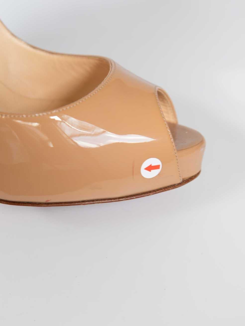 Christian Louboutin Beige Patent Peep Toe Heels Size IT 39 For Sale 1